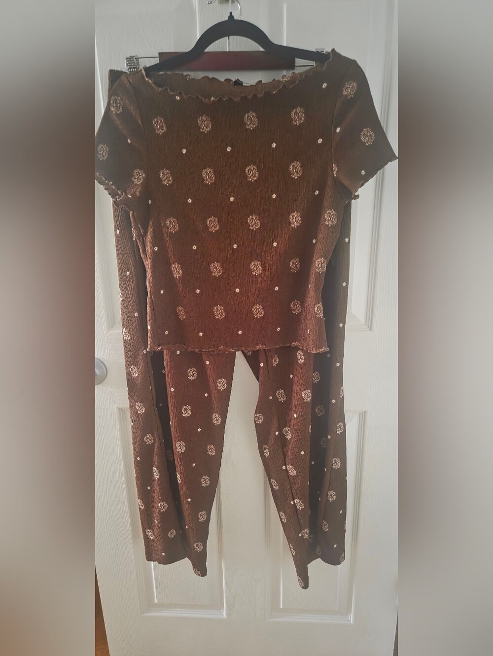Brown Patterned Shirt And Pant Set - Brown